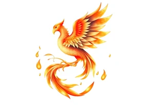 magnificent phoenix rising from golden flames with trailing embers tattoo idea