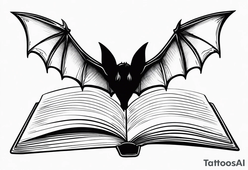 A simple open book with bat wings coming out of it tattoo idea