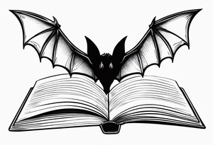 A simple open book with bat wings coming out of it tattoo idea