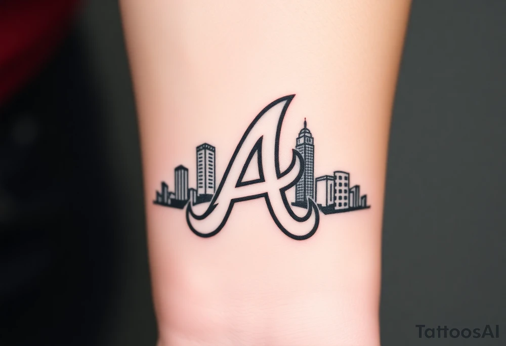 Atlanta Braves logo “A” overlapping a 3D Atlanta skyline behind the logo tattoo idea