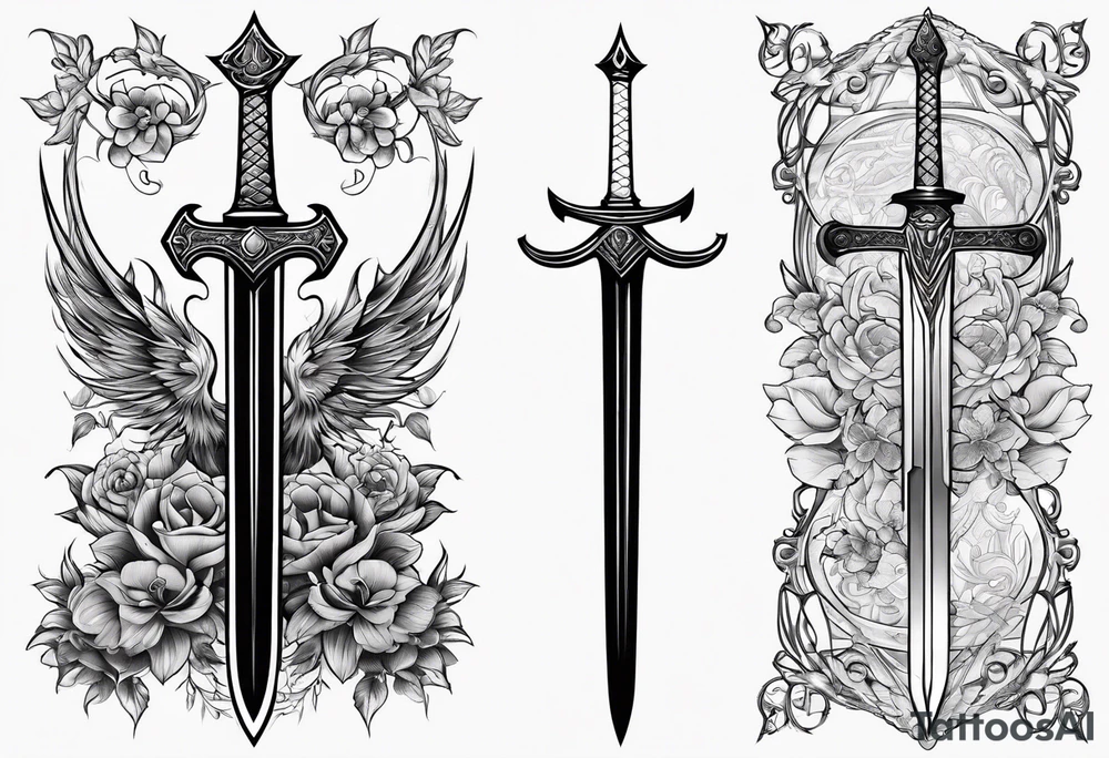 Fantasy sword thin delicate tattoo idea