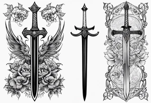 Fantasy sword thin delicate tattoo idea