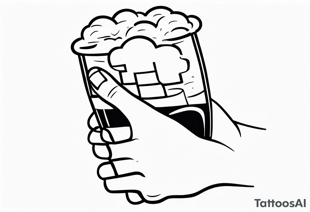 A Mikey mouse hand holding a beer tattoo idea