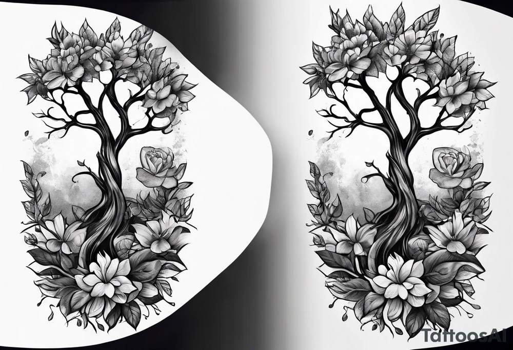 flowers tree tattoo idea