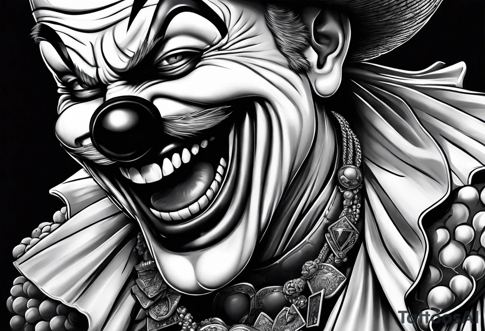 A clown biting a bullet tattoo idea
