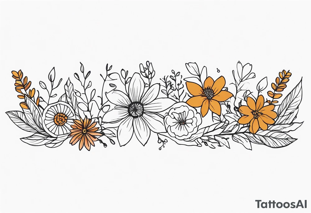 Upper arm half sleeve with fall color wild flowers tattoo idea