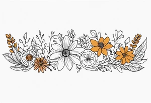 Upper arm half sleeve with fall color wild flowers tattoo idea
