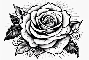 rose, sun light, dove, clock, and text box tattoo idea