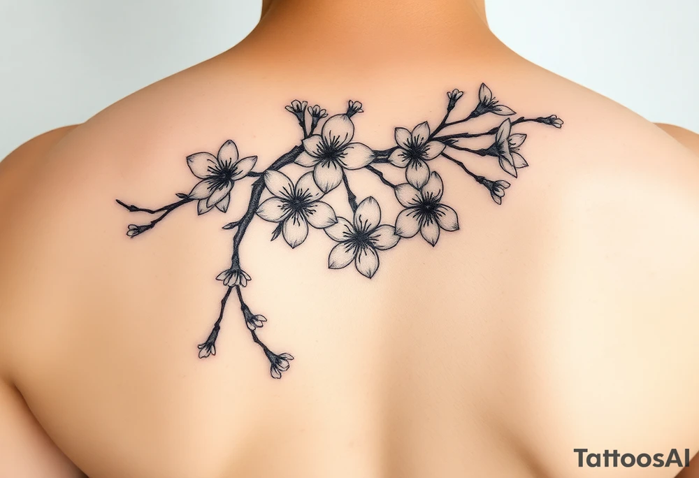 delicate cherry blossoms swirling in spring breeze with petals tattoo idea