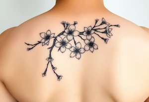 delicate cherry blossoms swirling in spring breeze with petals tattoo idea