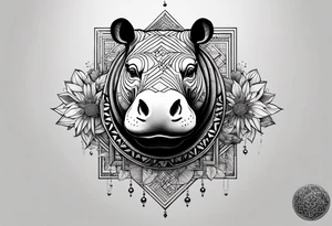 Very asymmetrical, +geometric pattern, with realistic full moon, with hippo at side look, +tribal, +geometric, +inkart , +blackwork, +grey scale, + sketch
with wintersweet flower bud, +inkart touch, tattoo idea