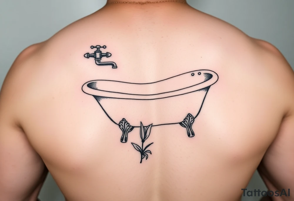 clawfoot bathtub with simple faucet and lily coming up out the floor tattoo idea