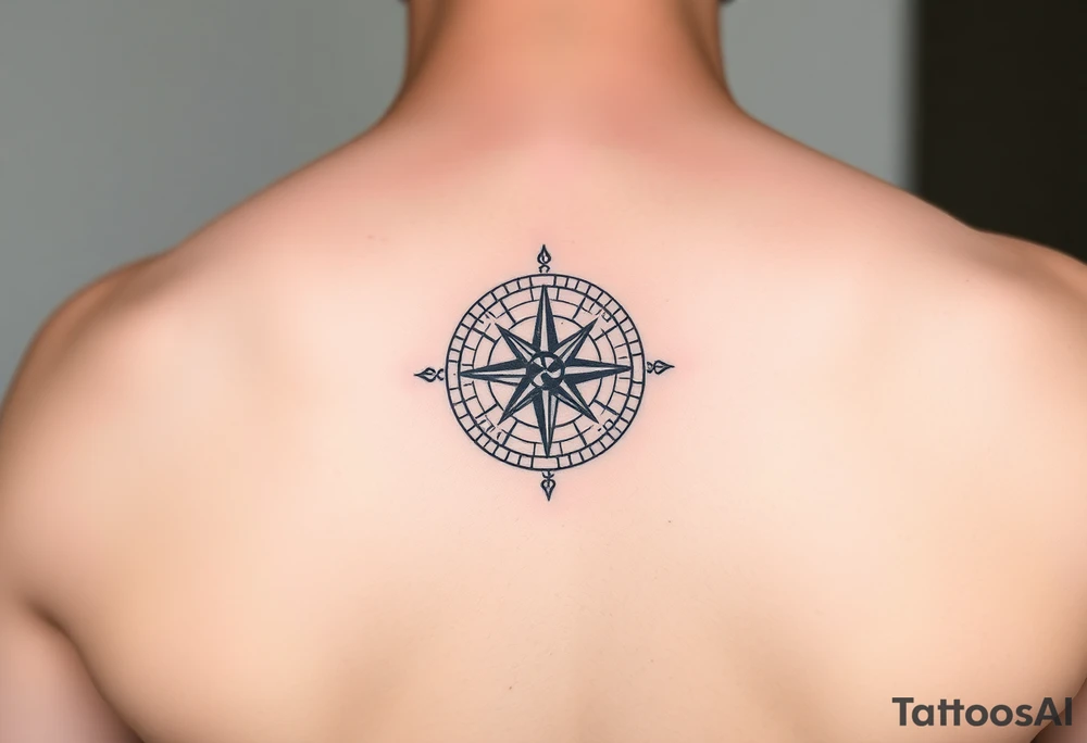 Roman stoic theme with sun dial compass tattoo idea