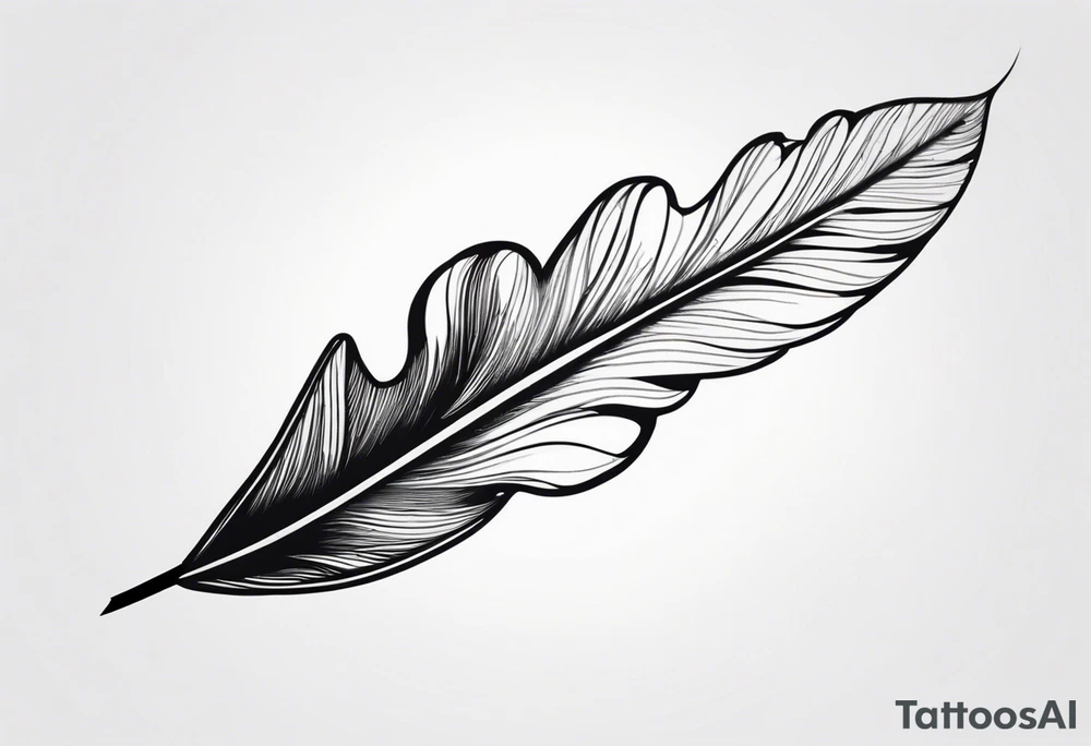 Create an image of a forearm tattoo of a leaf that becomes a feather towards the tip tattoo idea