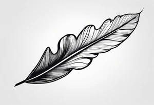 Create an image of a forearm tattoo of a leaf that becomes a feather towards the tip tattoo idea