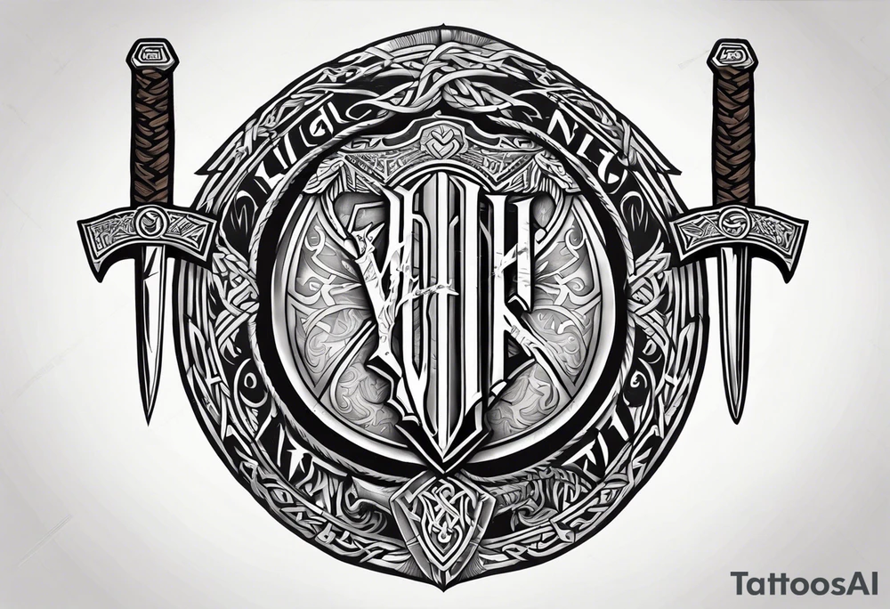 Valhalla viking gods shield hatchet sword tattoo idea