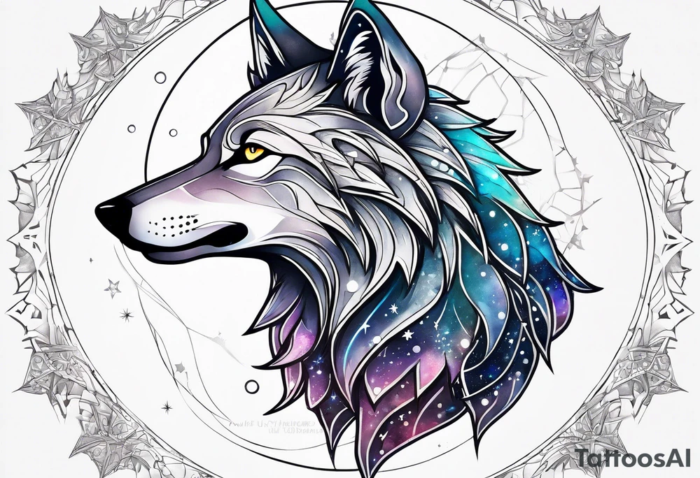 Constellation, animal alien wolf, snowflake tattoo idea