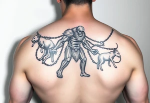 A giant walking with animals on chains tattoo idea
