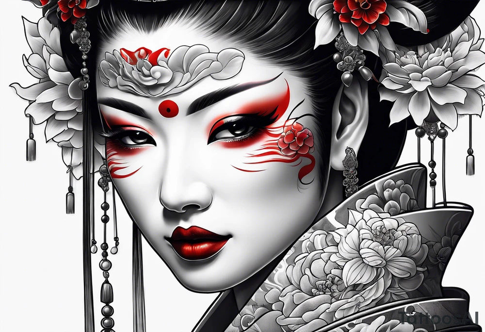 geisha pulling off hannya mask tattoo idea