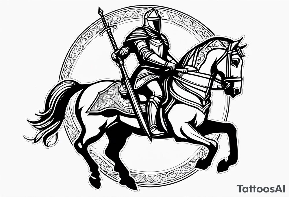 Templer knight on horse with sword an shield tattoo idea