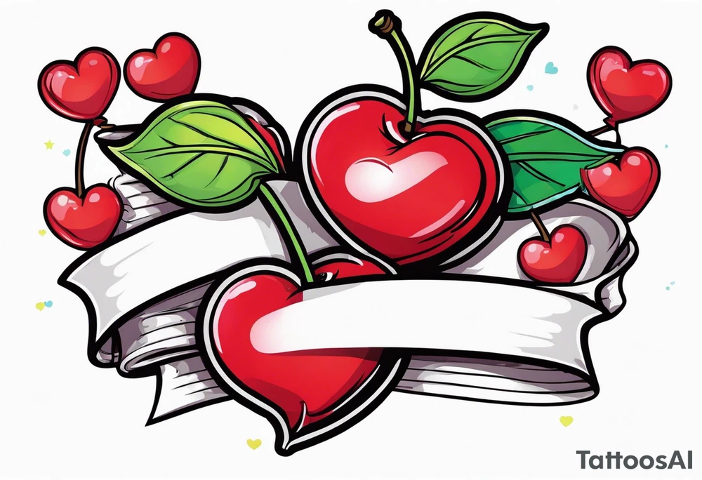 Cherries with ribbon and love heart candy tattoo idea