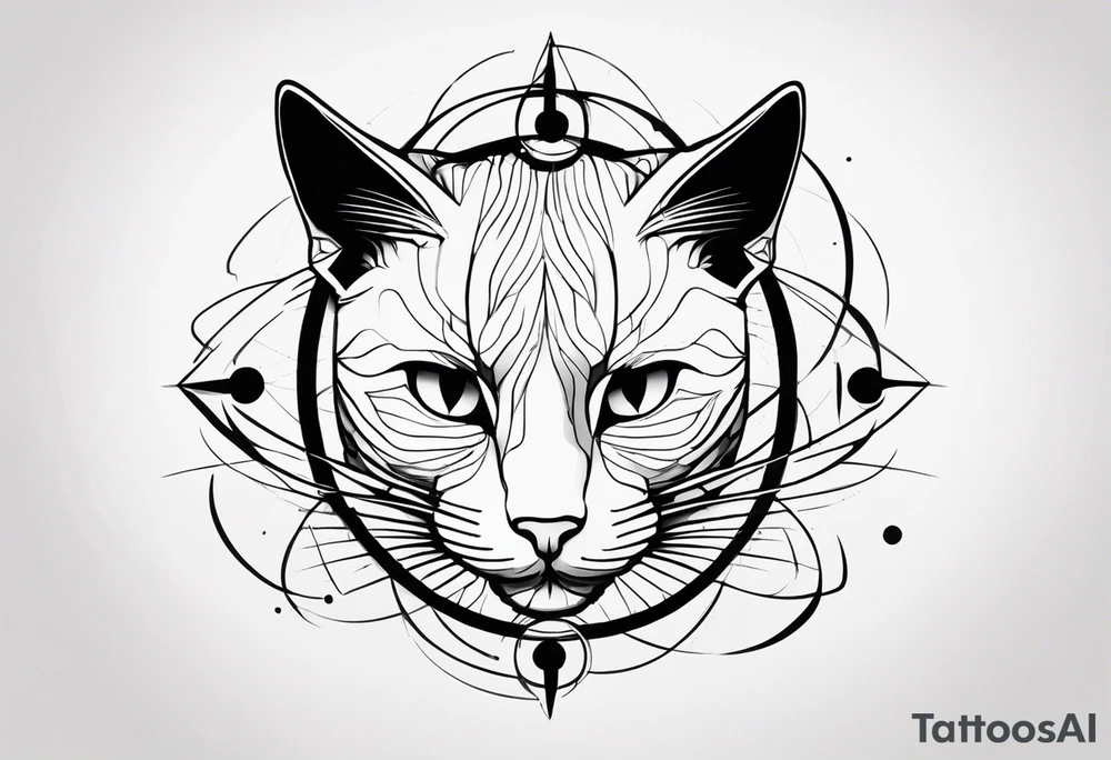 Generate minimalistic tattoo ideas capturing the essence of the following concepts. Theory of relativity, uncertainty principle with Schrodinger's cat, Aum symbol, Speed of light. tattoo idea