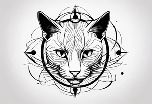 Generate minimalistic tattoo ideas capturing the essence of the following concepts. Theory of relativity, uncertainty principle with Schrodinger's cat, Aum symbol, Speed of light. tattoo idea