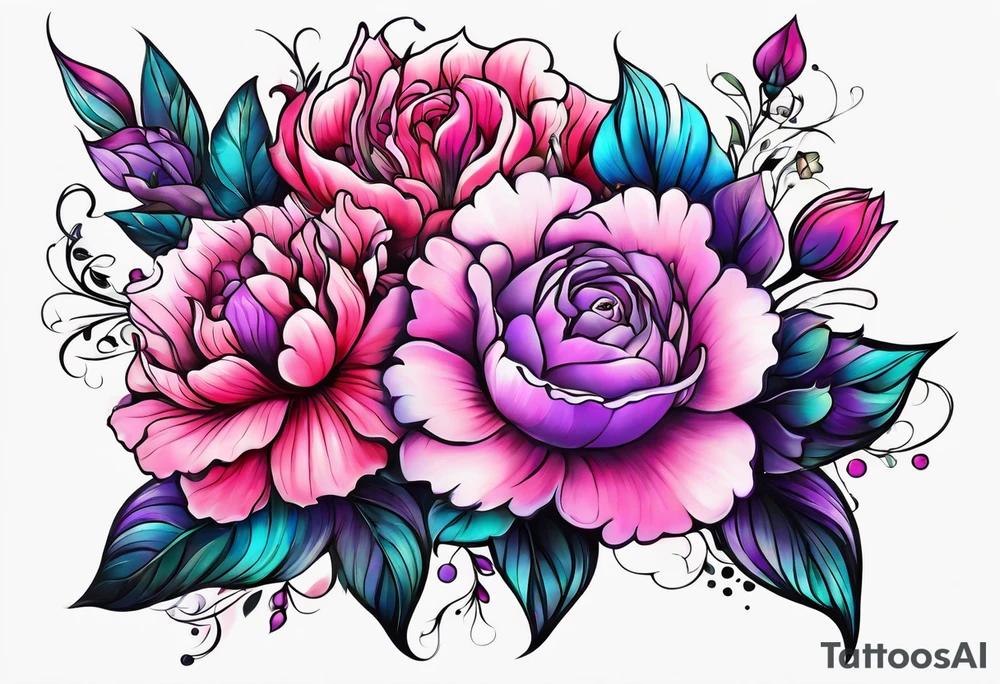 Bright, colorful, lots of pinks and purples flower arm tattoo tattoo idea