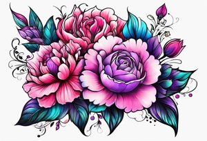 Bright, colorful, lots of pinks and purples flower arm tattoo tattoo idea