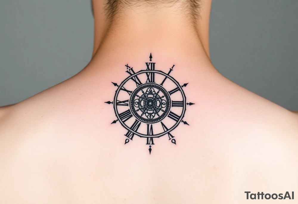 vintage roman numerals within ornate clockwork mechanism tattoo idea