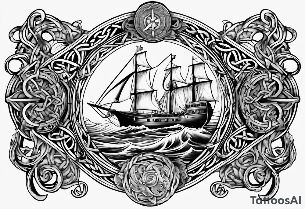 Celtic nautical scene, forearm, half sleeve, anchor, compass tattoo idea