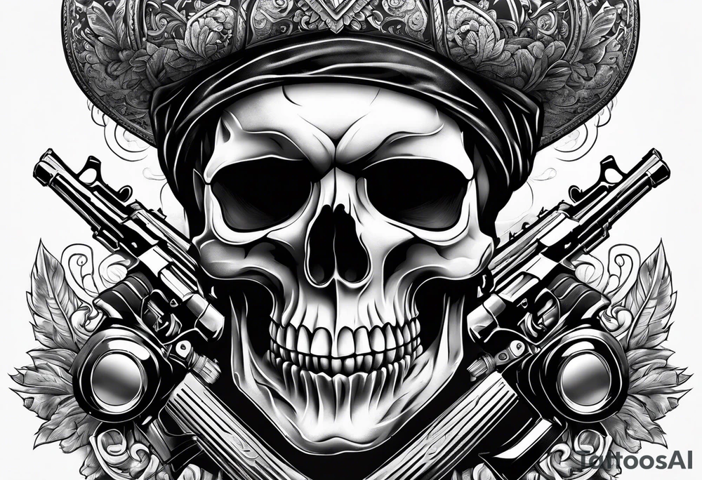 Skull, gun, bandana tattoo idea