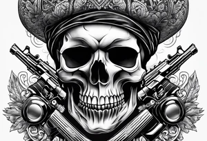 Skull, gun, bandana tattoo idea