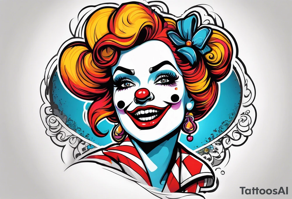 pin up style clown woman tattoo idea