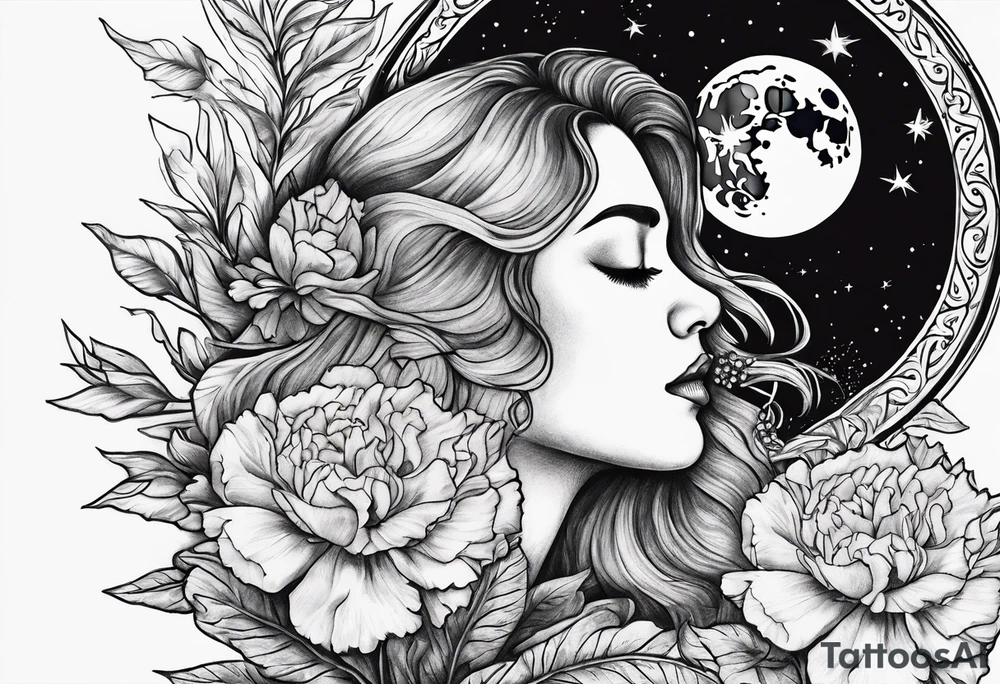 Moon and carnation tattoo idea