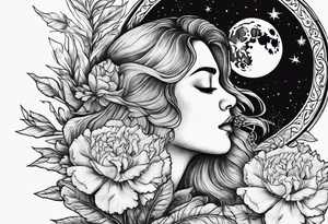 Moon and carnation tattoo idea