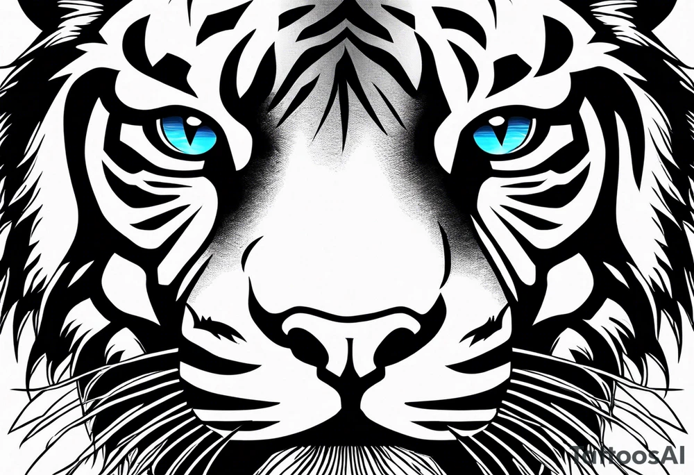 Tiger with blue eyes for leg tattoo idea