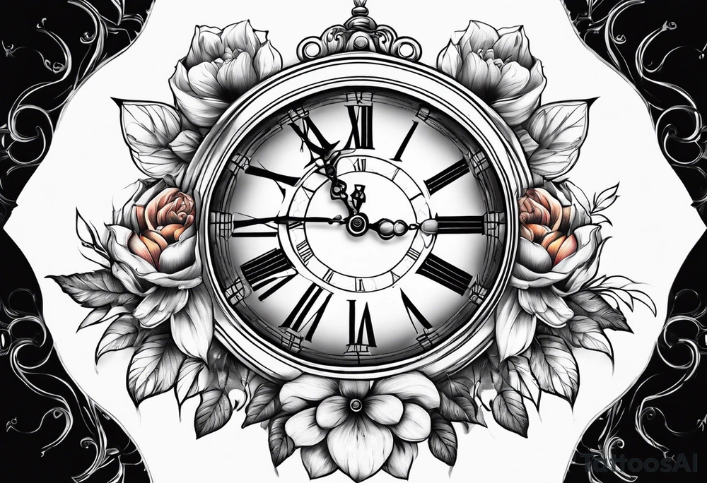 Rainbow baby, flowers, clock tattoo idea