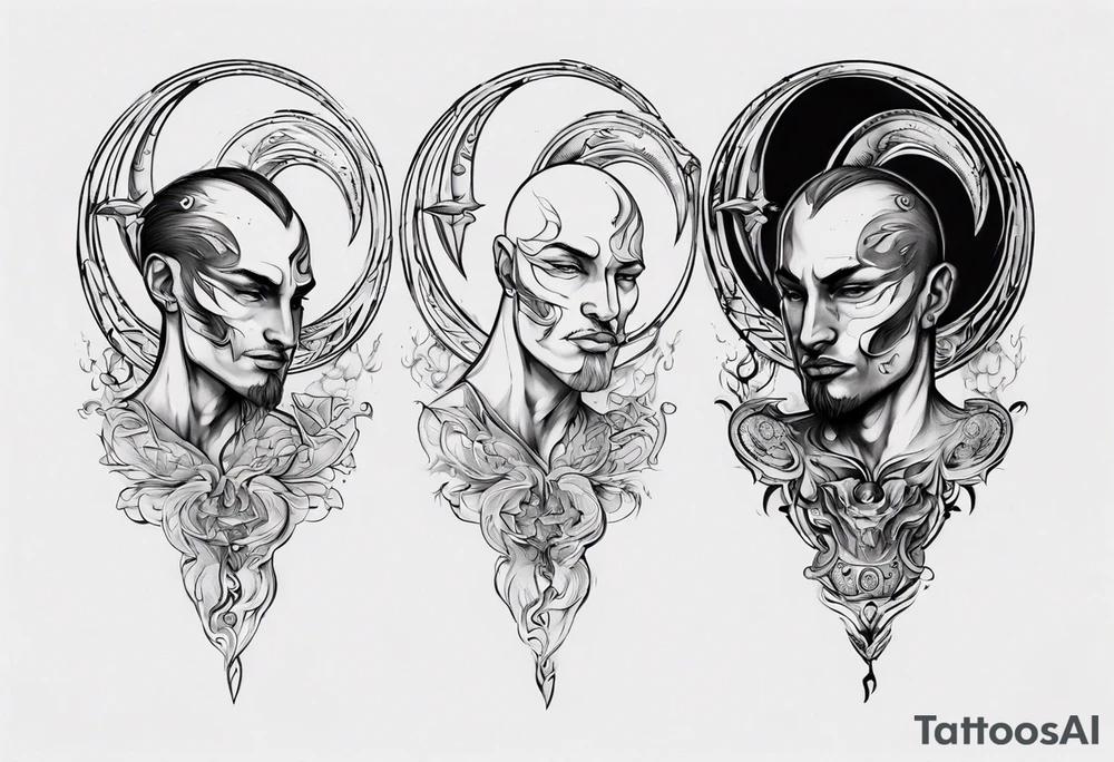 crescent moon with face for men tattoo idea