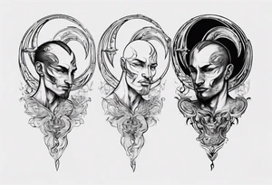crescent moon with face for men tattoo idea