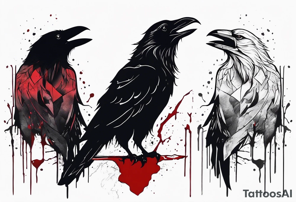 a black raven and a wolf dripped in blood tattoo idea