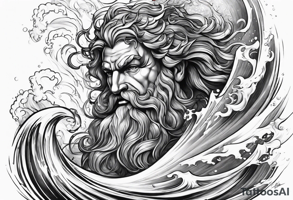 Poseidon steht in einer Welle im Meer tattoo idea