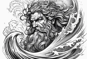 Poseidon steht in einer Welle im Meer tattoo idea