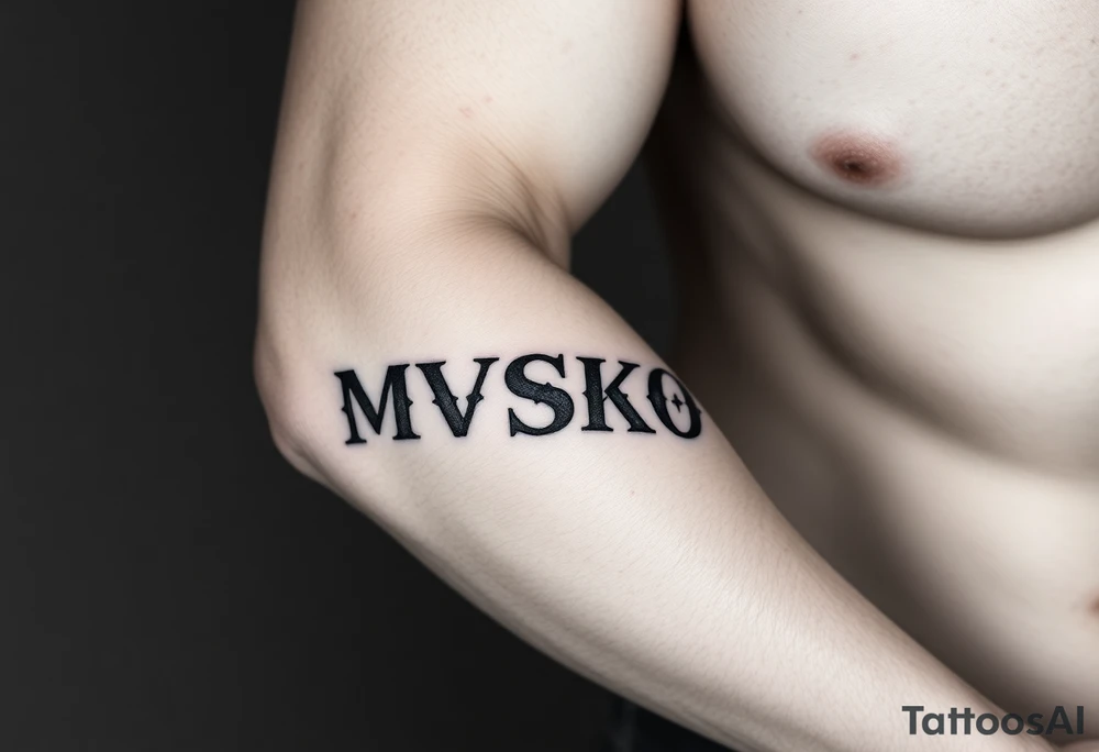 The word “MVSKOKE” shaded with Native American print tattoo idea