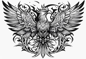 phoenix warrior silhouette with weapons tattoo idea