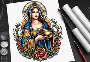 Female saint holding a chalice tattoo idea