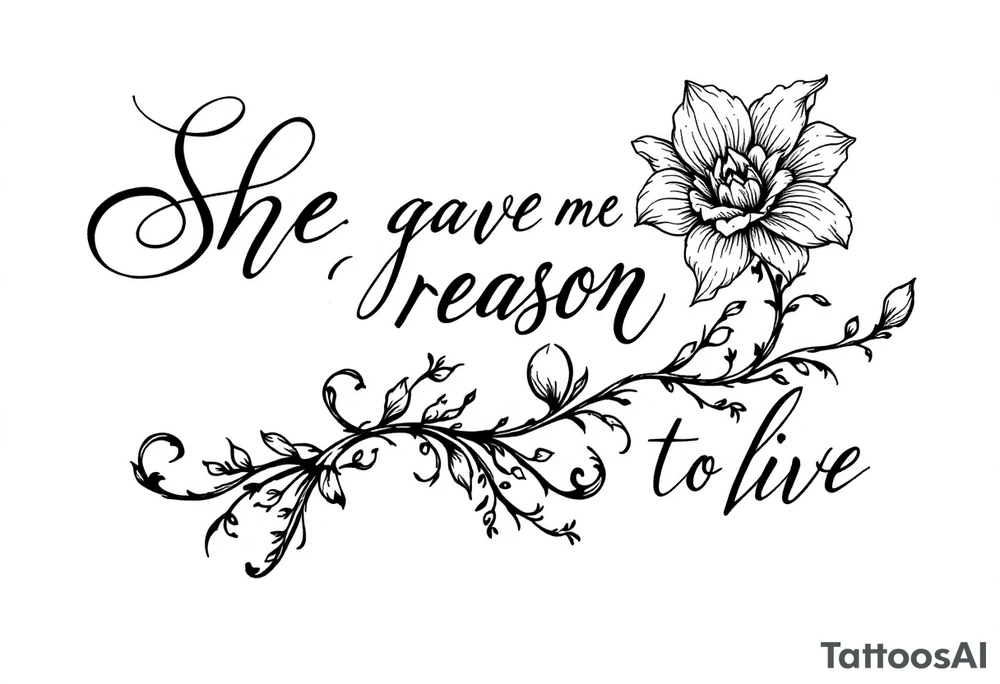 "She gave me a reason to live"  as the stem blooming into a flower tattoo idea