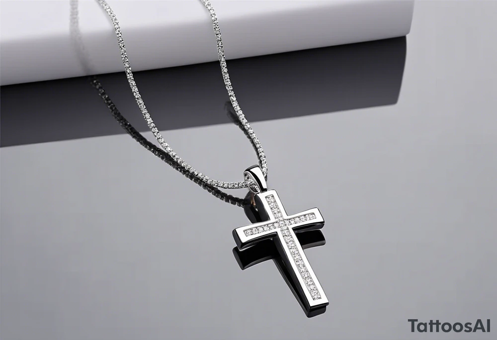 The central focus is a sleek, minimalist cross, symbolizing faith or personal beliefs. Wrapped around the cross is a delicate ribbon, elegantly inscribed with the words “Stay true to who you are.” The ribbon serves as a reminder of self-identity and staying authentic to oneself. Behind the cross, a vibrant gradient of warm colors resembling a sunset creates a striking backdrop, infusing the tattoo with a sense of tranquility and hope. tattoo idea