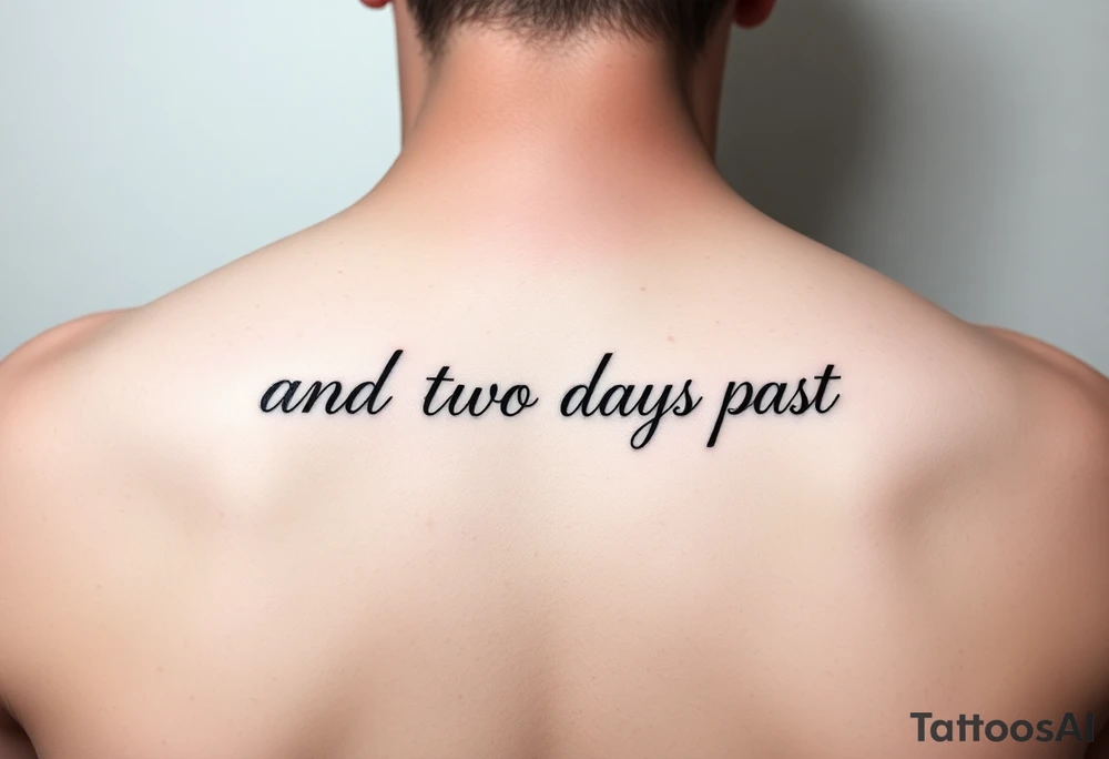 fine line script that says "and two days past" in one line. thin script tattoo idea