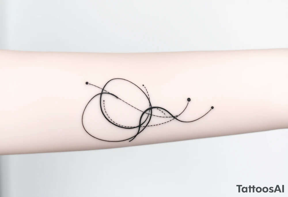 Black and gray fine line tattoo design, abstract and poetic. Fluid shapes intertwining like soft wind or smoke, symbolizing emotional healing, self-acceptance, and inner peace. The composition should suggest a feeling of breathing or gentle motion, representing self-love and reconnection with oneself. Include subtle light particles or fine dots to convey calmness and rebirth. The design should be clean yet expressive, delicate but full of symbolism — around 7–8 cm, ideal for an arm placement. No flowers, no butterflies, no human figures, no geometric patterns. Style: ethereal, dreamlike, minimalist surrealism. tattoo idea